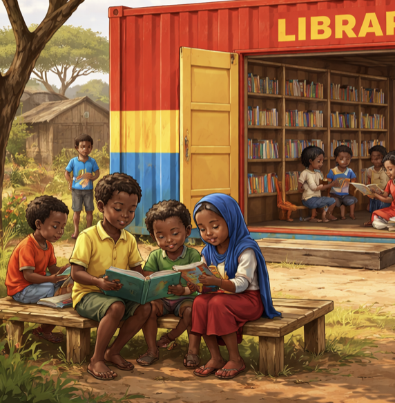 Children reading rural kenya