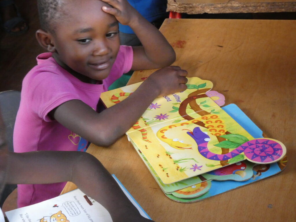 A little girl reading
